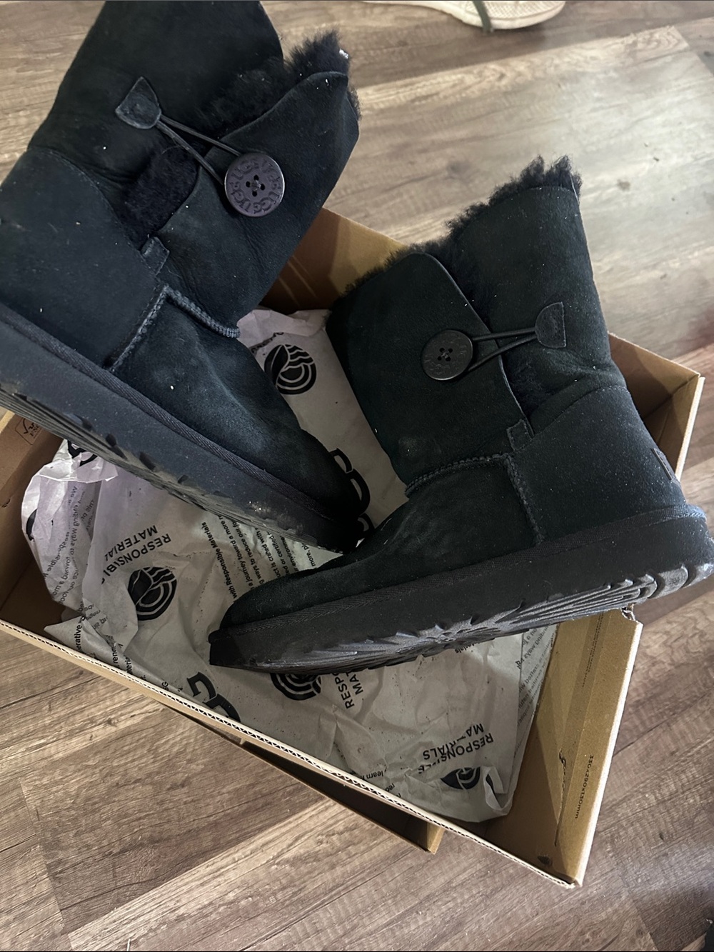 UGG Black Button-Accent Shearling Moccasin Boots